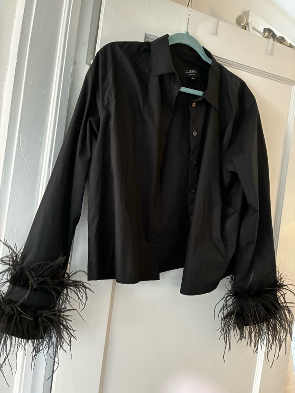 J. Crew Black Feather Cuff Shirt